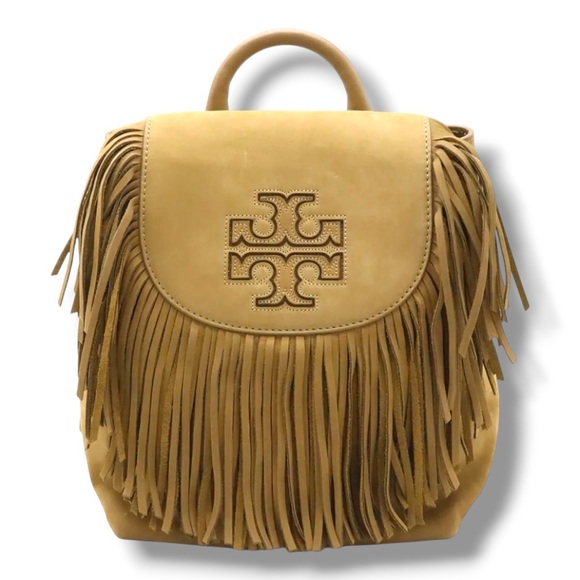 Tory Burch Handbags - Tory Burch Harper Fringe Mini Backpack Suede "Otter Brown" or Tan Funky Cowgirl